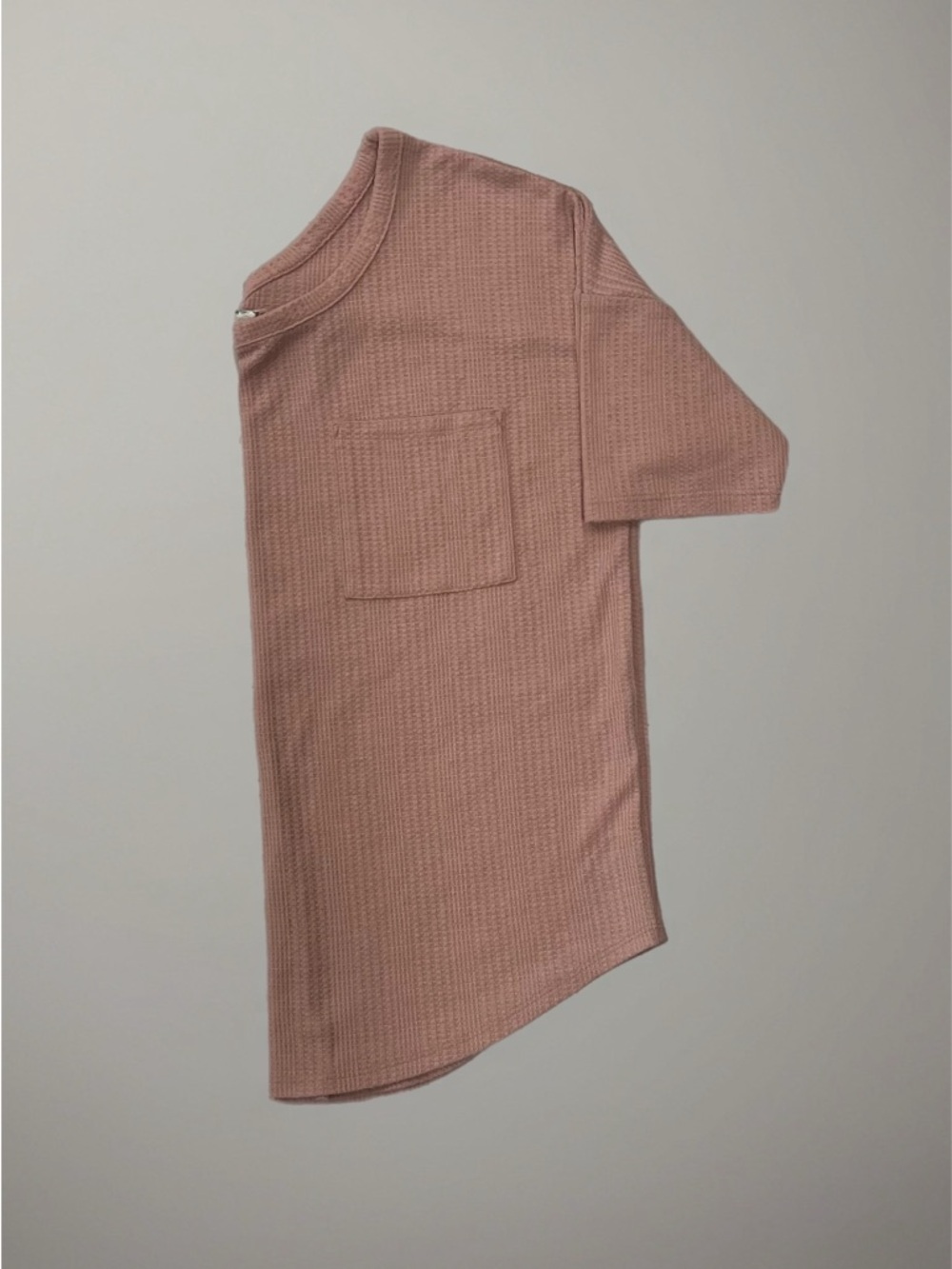 👚 Pink Rose Short Sleeve Waffle Knit Top w/ Pocket~Women’s Large~Dusty Pink